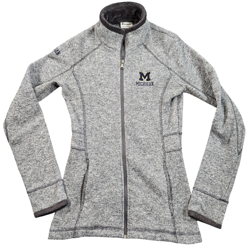 Michigan Wolverines Jacket Womens XS Gray NCAA Football Champion Fleece Zip